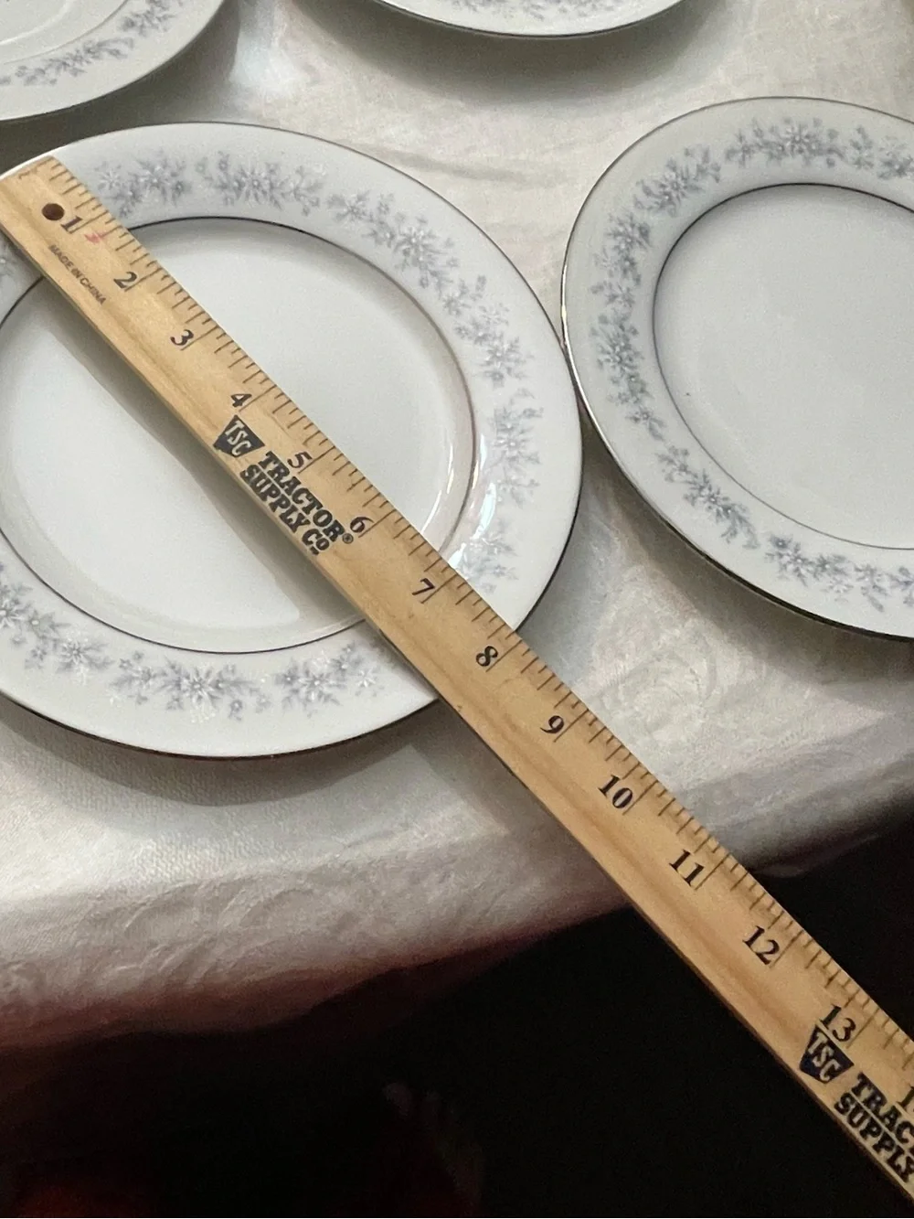 Noritake White Porcelain Dinner Plates with Silver Floral Trim